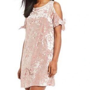 Sanctuary Women's Pink Crushed Velvet Shoulder Cutout Heartbreaker Dress Size L‎